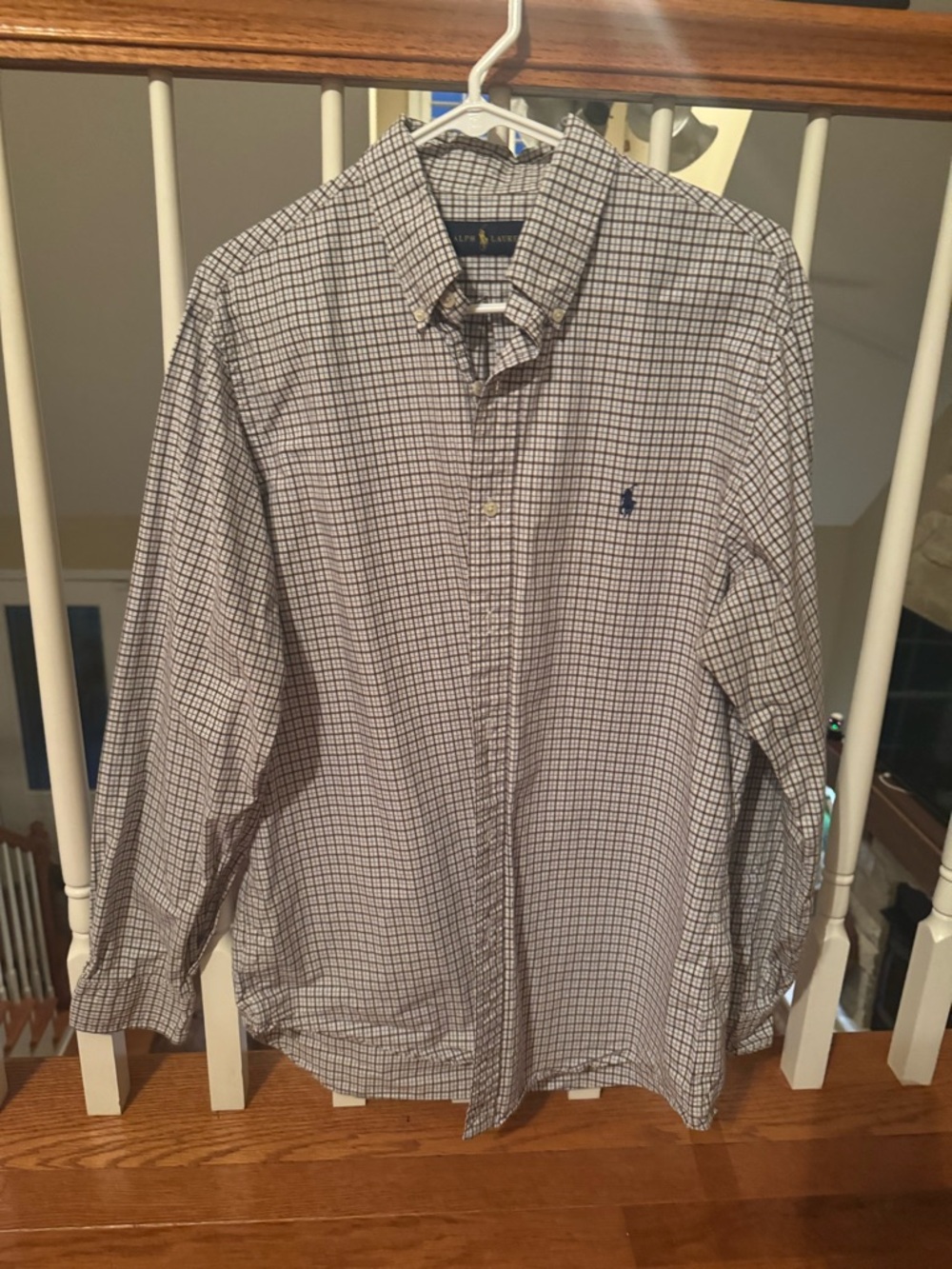 Ralph Lauren White and Blue Windowpane Button-Down Shirt